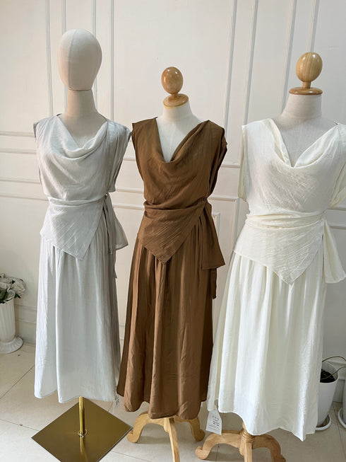 Women Summer Flowy Flare Skirts With Cowls Neck Loose Tops Sets